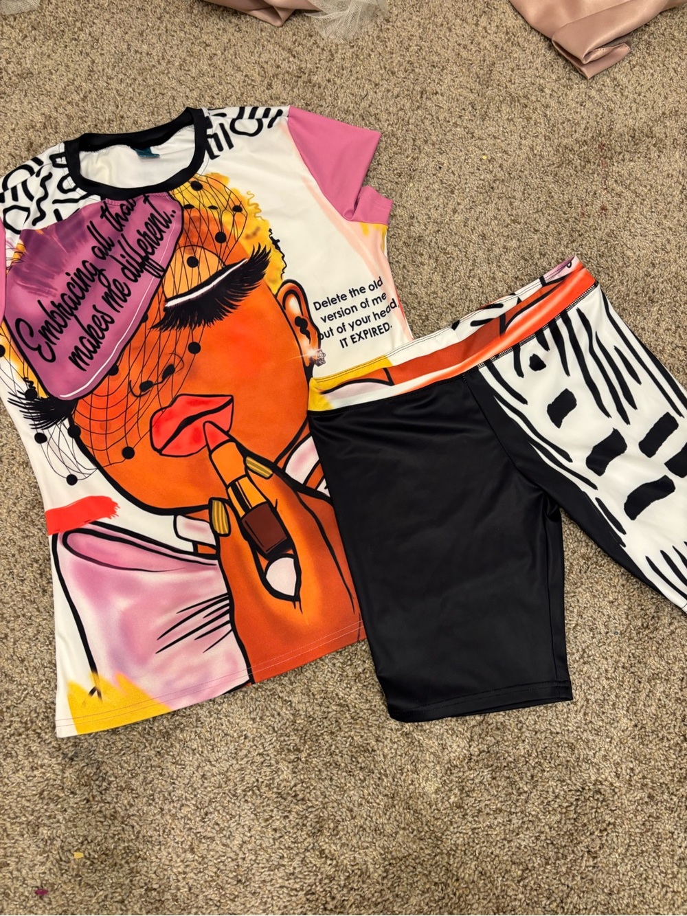 Graphic Lipstick Pop Tee & Colorblock Shorts Set